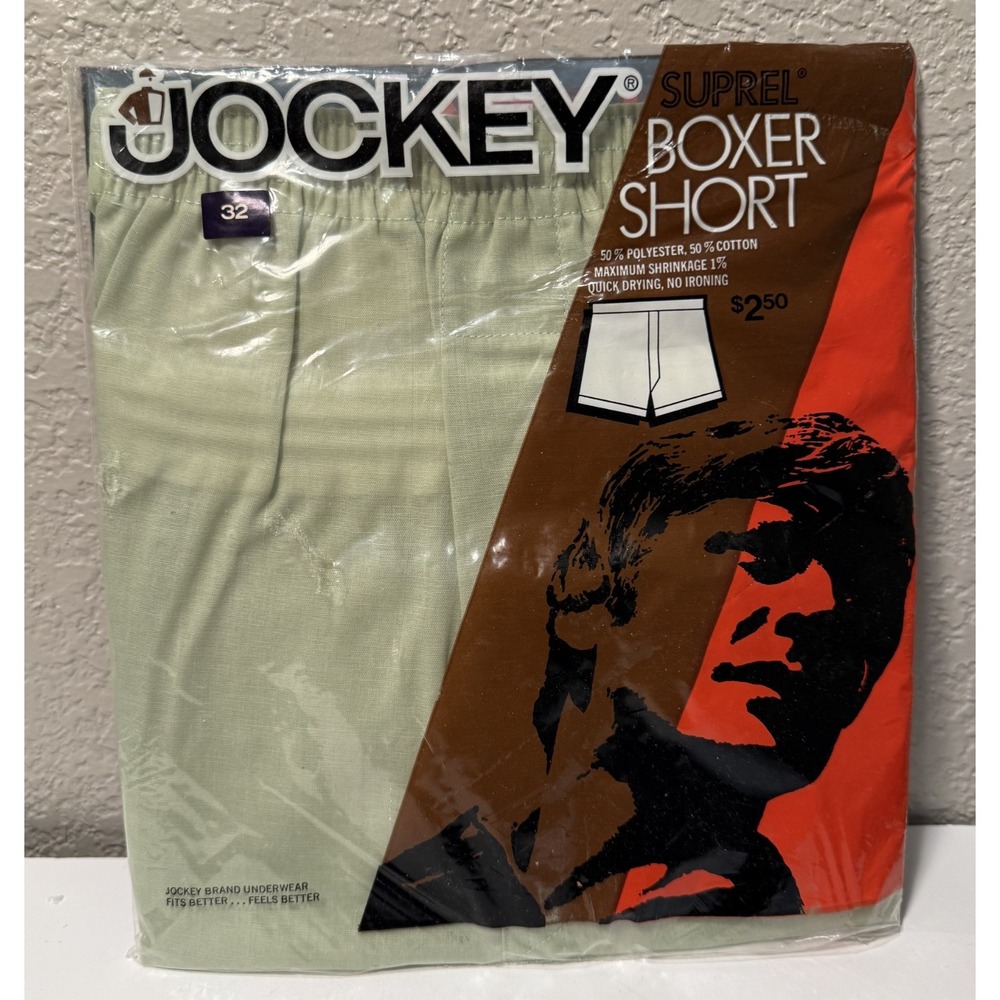 Vintage JOCKEY Men Suprel Boxer Shorts Underwear Sz 32 Green NIP NEW 1970s NOS